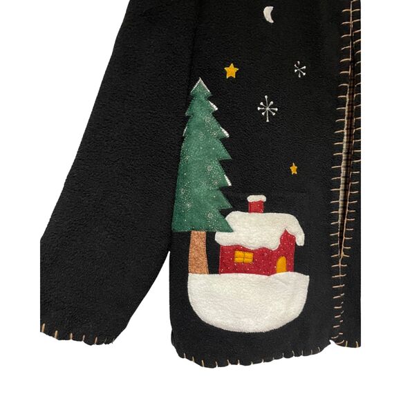 Vintage Country Christmas Fleece Open Front Cardigan Jacket Felt Patchwork - Picture 10 of 13